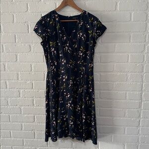 Ann Taylor Dark Blue Floral Midi Dress